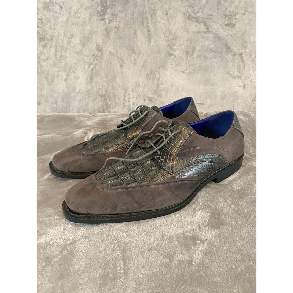 Roberto Chillini Dress Shoes Mens 12 Grey Faux Croc Embossed Suede Oxfords